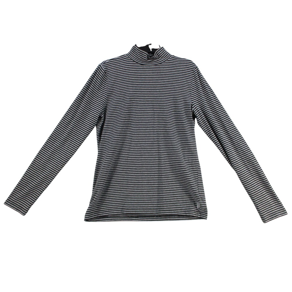 Liz Claiborne Womens Striped Mock Neck Long Sleeve Top Black Grey Small